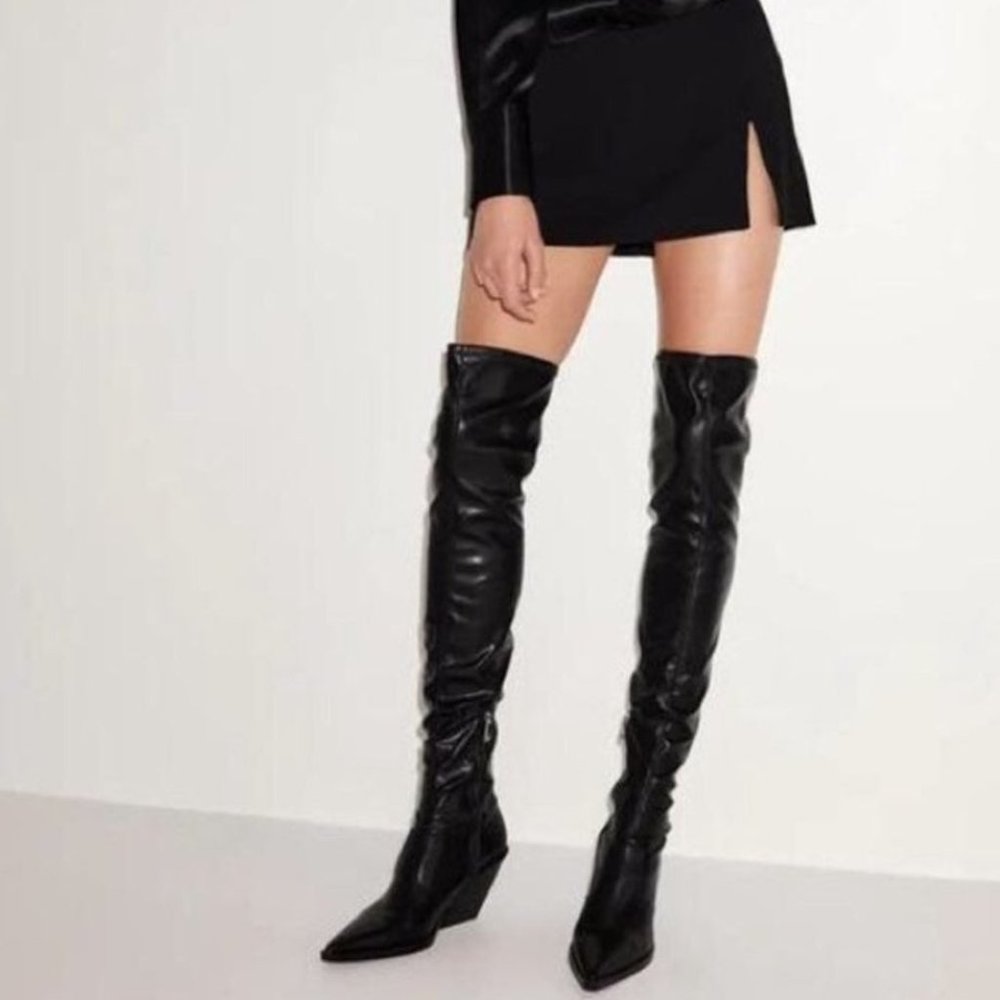 Zara Over the Knee Boots with Cowboy Heel
